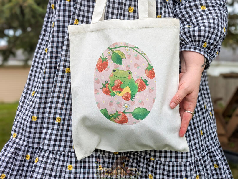 strawberry frog tote bag by katu